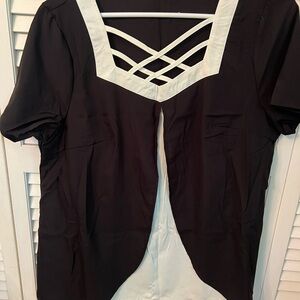 SHEIN Black and White Crisscross Blouse
